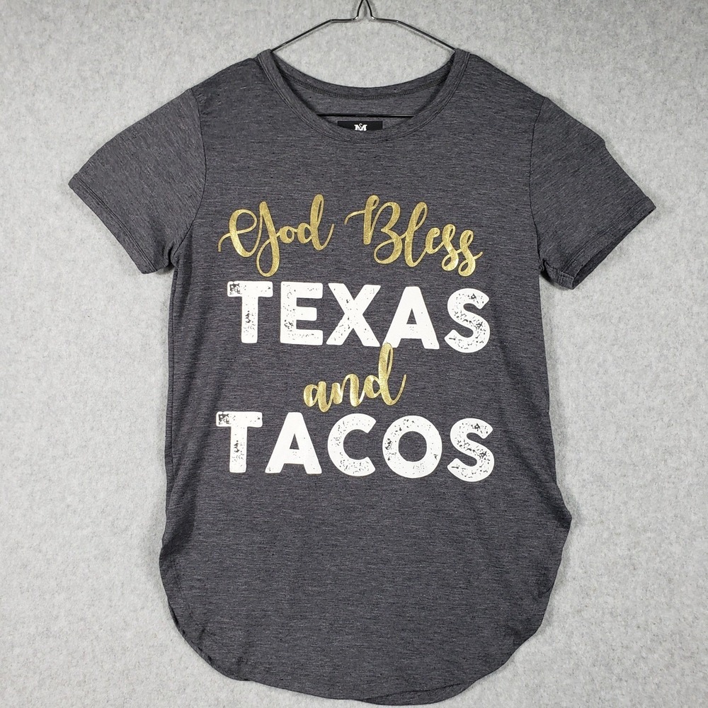 South Main Womens T-Shirt‎ S Gray God Bless Texas and Tacos Graphic Tee S Short